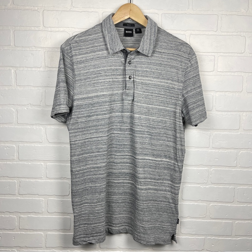 Hugo BOSS Men's Gray Polo Shirt Slim Fit size Large heather grey